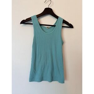 Vintage 90s Women's Ribbed Tank Top Teal Blue Stretch Size M Made Hong Kong
